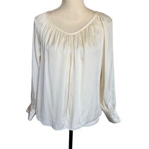 Talbots Women's Ivory Silk Stretch Blouse Size 6 Scoop Neck Long Sleeve